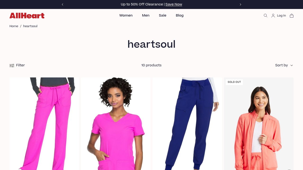 HeartSoul scrub pants and tops on the AllHeart website